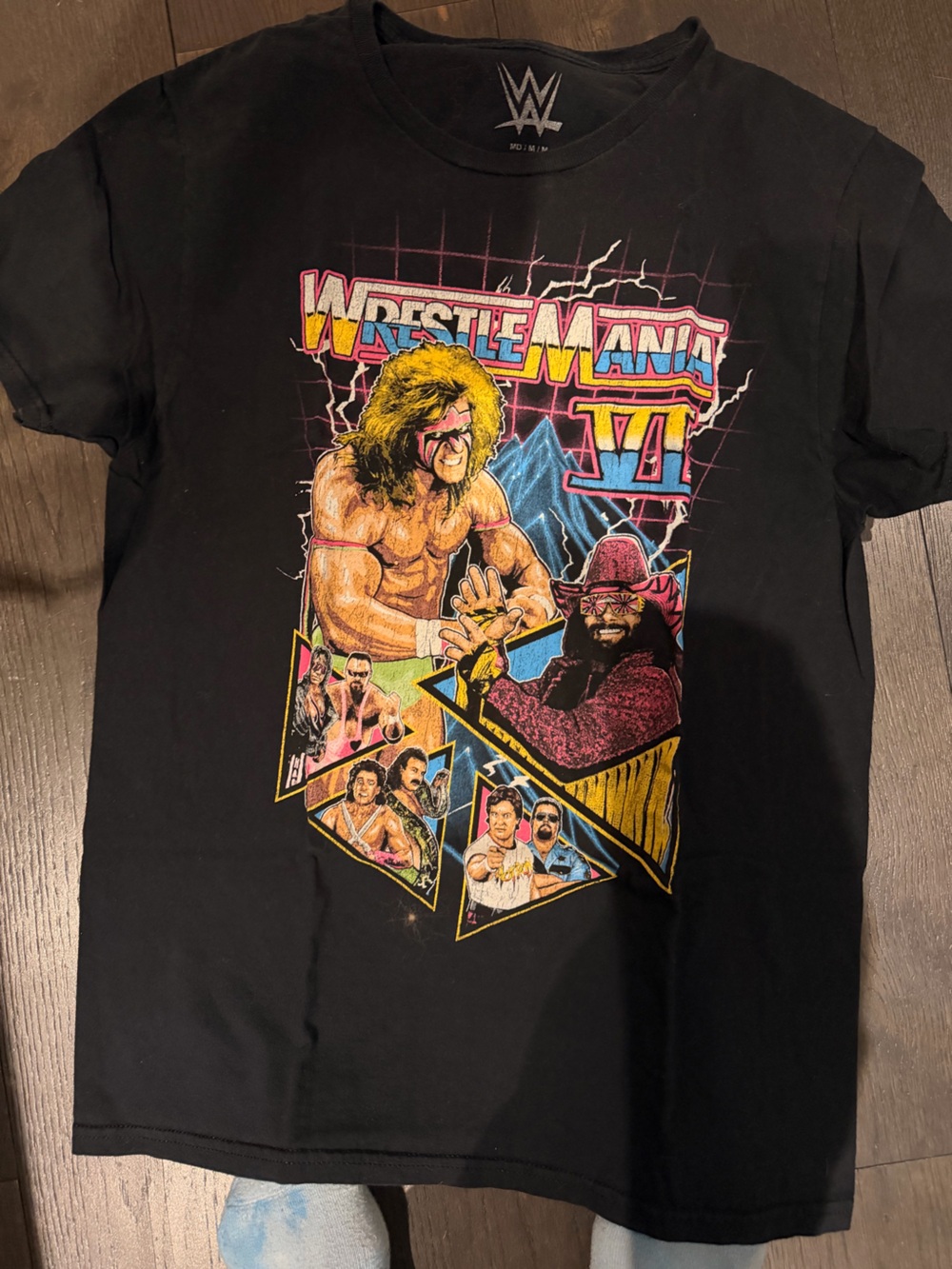 WWE wrestle mania 6 Black T‑Shirt with with colorful print the undertaker macho